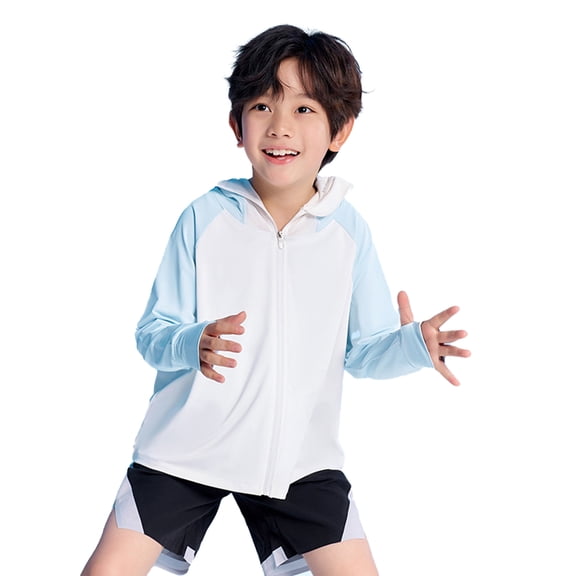 YTDSCS Kids Teen Hooded Sun Protection Jacket for Boys & Girls Colour Blocking Toddler Sun Shirt UV Protection Sunsuits UPF 50  Outdoor Rashguard for 6-13 Years