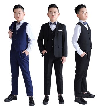 Boys Formal Tuxedo Set - Black Satin Dresswear For Special Occasions