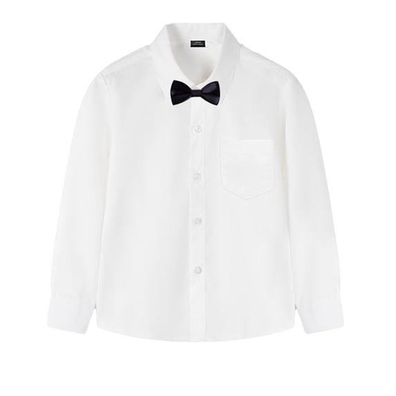 YTDSCS Kids Toddler Boys Dress Shirts White Dress 3-16 Years Youth Long Sleeve Button down Shirt Boys Cotton Formal Perform Dress for Spring Fall with Bowtie