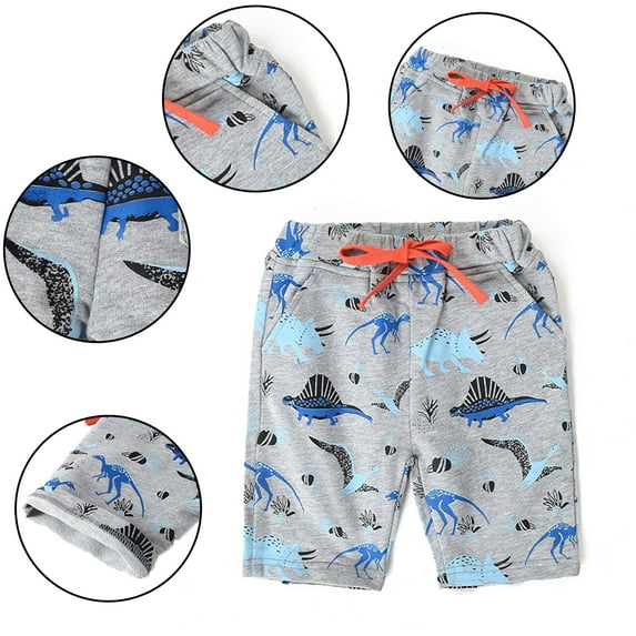 YTDSCS Kids Toddler Boys Shorts Summer Cotton Shorts Pants Elastic Casual Shorts Shortie Cute Dinosaur with Pockets Cartoon Shorts for 1-9Y