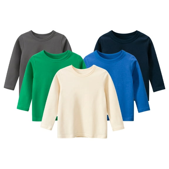 YTDSCS Kids Toddler Boys Tees T-Shirt for Baby Fallow All-Match Long Sleeve Springtime T-Shirt Round Neck Tees for 1-9Y High-Grade Cotton Bottom Base Shirt