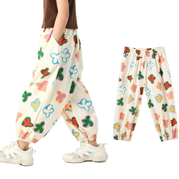 YTDSCS Kids Toddler Cotton Summer Pants for Boys Girls Printed Casual Trousers with Drawstring 2-12 Years Unisex Cotton Breathable Long Bloomers
