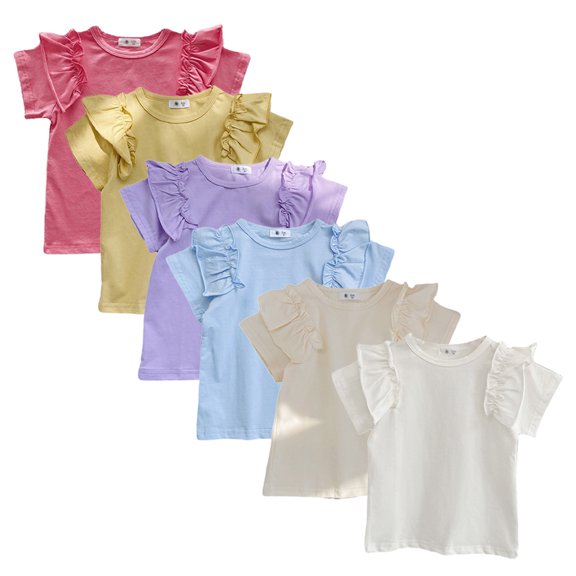 YTDSCS Kids Toddler Girl's Summer T-Shirt Ruffle Short Sleeve TShirt Tee Soft Tees for 1-9Y