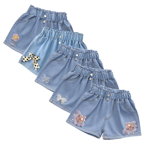 YTDSCS Kids Toddler Girls Denim Jean Shorts Teen Cotton Denim Shorts Elastic Soft Summer Little&Big Girls Pants Shortie Shorts for 3-13Years