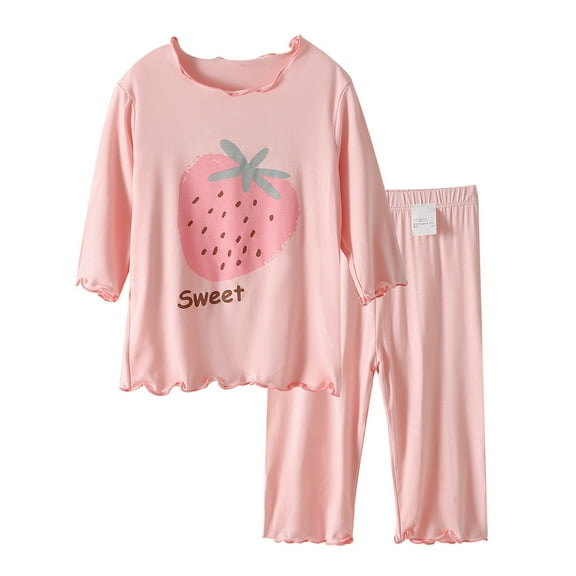 YTDSCS Kids Toddler Girls Ice Silk 2PCS Pajamas Sets 4/3 Sleeve Sleepwear Pjs Outfit Teen Summer Sweet Nightwear for Girls Ages 4-14