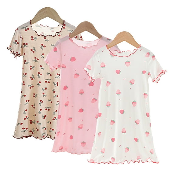 YTDSCS Kids Toddler Girls Nightgown Pajamas Cotton Dresses Sleepwear Crewneck Printed Summer Jammies Long Skirt for 3-10 Years