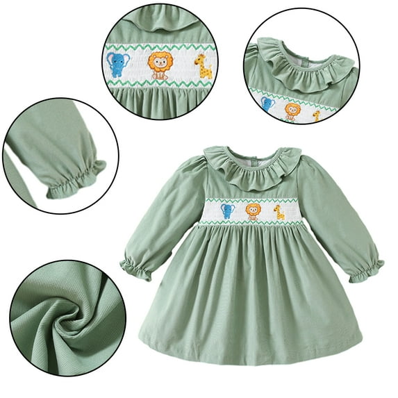 YTDSCS Kids Toddler Girls Spring Fall Dresses Pullover Dress 9M-6T Baby Ruffled Dresses Infant Long Sleeved Crewneck Soft Corduroy Ruffled Dress