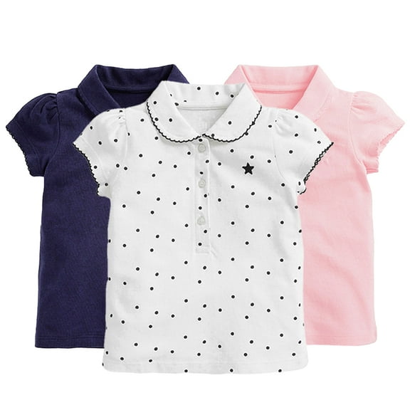 YTDSCS Kids Toddler Girls Summer Cotton T-Shirt 2-7 Years Button down Collar Breathable Shirt Baby Short Sleeve Lapel Tops Tees for Girls