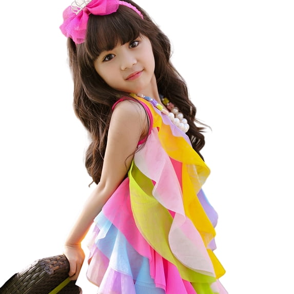 YTDSCS Kids Toddler Girls Summer Dresses Princess Dress 2-10Years Baby Rainbow Sleeveless Dresses Bridesmaid Party Dress Sling Beach Dress