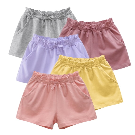 YTDSCS Kids Toddler Girls Summer Solid Colours Shorts Cotton Elastic Waist with Pockets Jogger Shorts Pants Size 1-8 Years