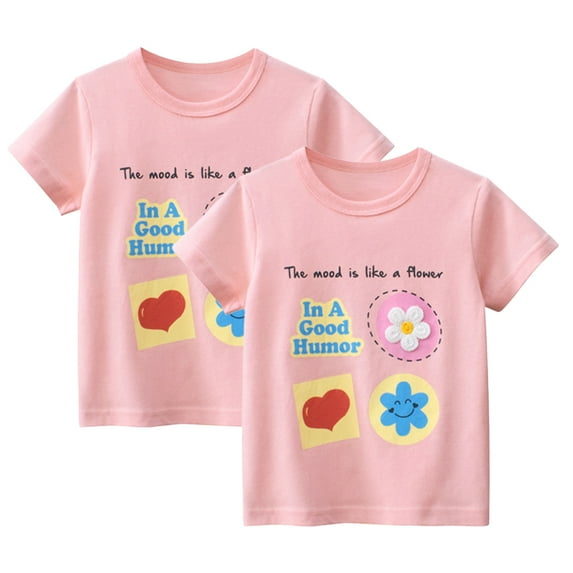 YTDSCS Kids Toddler Girls Summer T-Shirt Tops Baby Short Sleeve Tees Cartoon Print Crewneck Shirt Little Girls Cotton Shirts Baby Loose Soft Tshirt for 2-8 Years