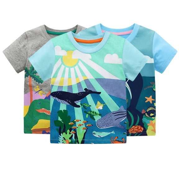 YTDSCS Kids Toddler Short Sleeve T-Shirt Tee for Boys,Baby Summer Tshirts Cartoon Dinosaur Print Tee Little Boys T Short Clothes Tops for 2-8Years
