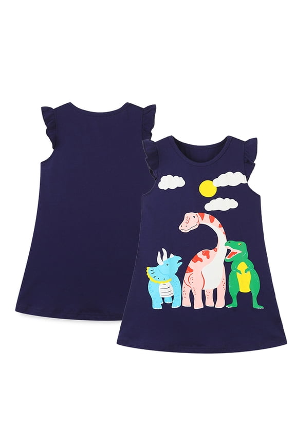 Little Girls Cotton Sleeveless Dress Toddler Casual Summer Vest Sundress Cartoon Fashion Jumper Skirt Princess Dresses for Baby Kids 2T-7T