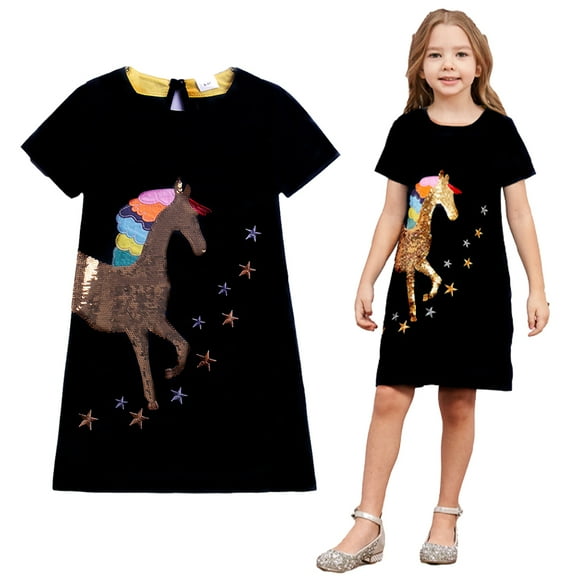 YTDSCS Little Girls Short Sleeve Dress for Kids Toddler Summer Casual Sundress Baby Girls A-Line Cotton Princess Dresses 3-8T
