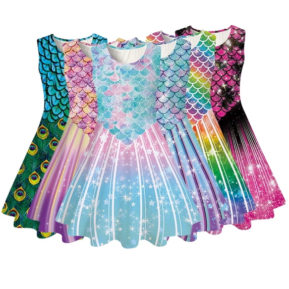 YTDSCS Little Girls Sleeveless Dress for Kids Fish Scale A-Line Princess Dresses Toddler Spring Summer Soft Sundress Tutu Party Gown for 4-13 Years