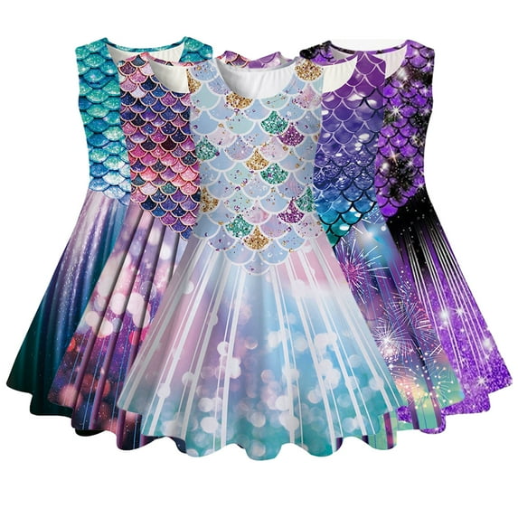 YTDSCS Little Girls Sleeveless Dress for Kids Fish Scale A-Line Princess Dresses Toddler Spring Summer Soft Sundress Tutu Party Gown for 4-13 Years