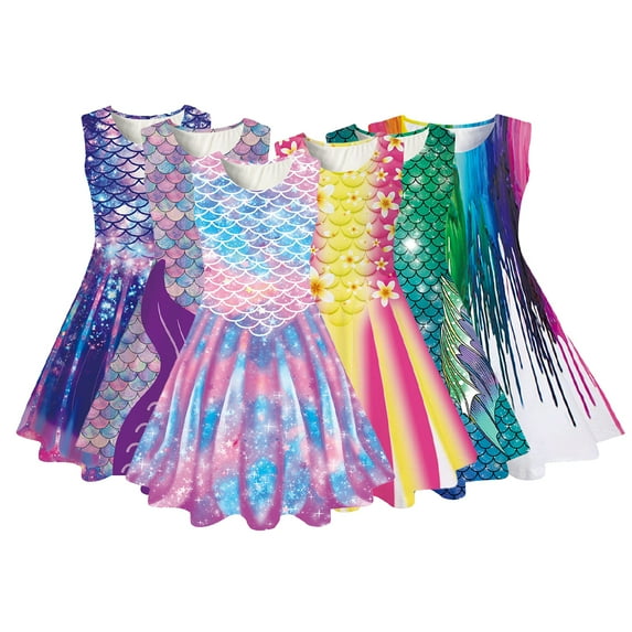 YTDSCS Little Girls Sleeveless Dress for Kids Fish Scale A-Line Princess Dresses Toddler Spring Summer Soft Sundress Tutu Party Gown for 4-13 Years