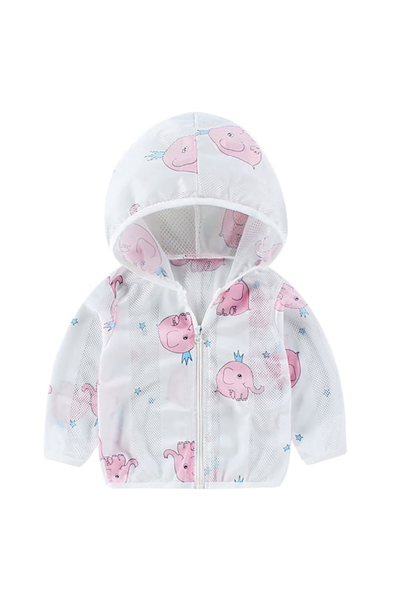 Sun Protection Jacket for Kids Baby Printed Toddler Sun Shirt Hooded UPF 50+ Rashguard Light Unisex Air-Conditioning Cardigan Breathable Summer Sunsuits for 1-8 Years