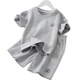 thumbnail image 1 of YTDSCS Toddle Kids Boys Girls Short Sleeve 2PCS Outfit Crewneck Cotton Pullover T-Shirt Shorts with Pockets Summer Set Size 4-11 Years, 1 of 9