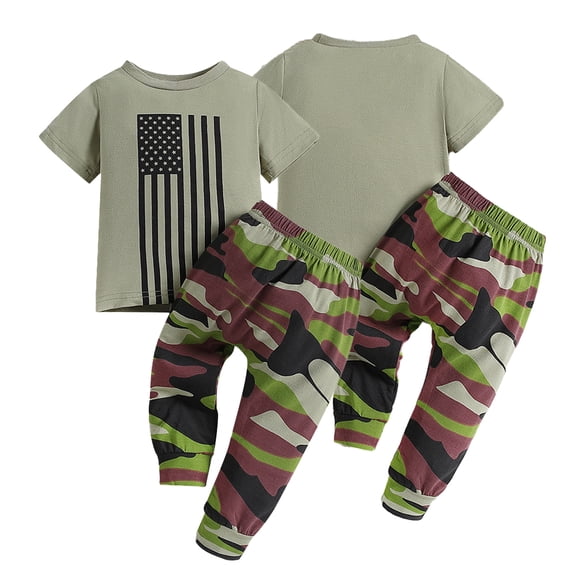 YTDSCS Toddler Baby Boys Summer 2 Piece T-Shirt Outfit Pullover Tees Tops Camouflage Trousers Casual Set for 9 Months - 5 Years