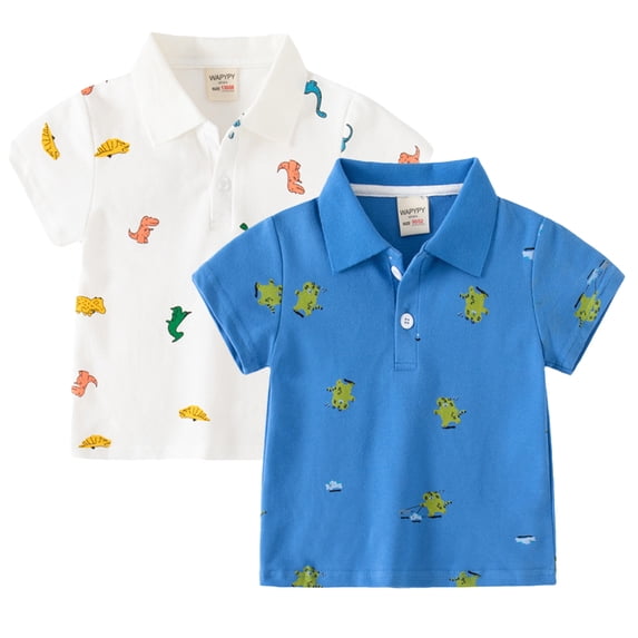 YTDSCS Toddler Baby Boys Summer Lapel T-Shirt 1-8 Years Kids Cartoon Printed Tees Short-Sleeved Shirt for Boys