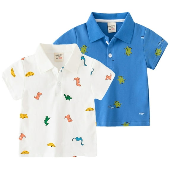YTDSCS Toddler Baby Boys Summer Lapel T-Shirt 1-8 Years Kids Cartoon Printed Tees Short-Sleeved Shirt for Boys