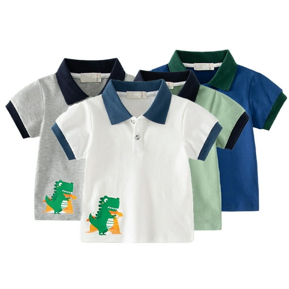 YTDSCS Toddler Baby Casual Lapel T-Shirt for Boys Cartoon Pattern Regular Fit Shirt Short Sleeve Soft Cotton Tees for Kids 1-7 Years