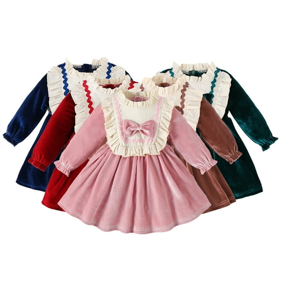 YTDSCS Toddler Baby Girls Spring Fall Dresses,Newborn Long Sleeved Dress Solid Color Comfortable Casual New Pullover Dress Little Girls Ruffled Princess Dress for 6M-3 Years