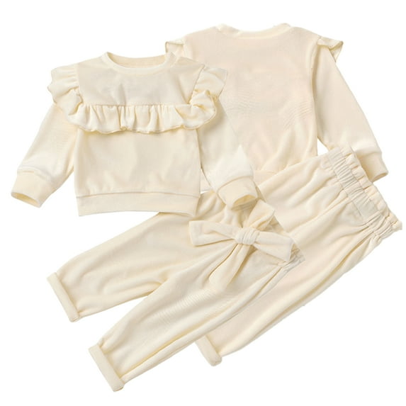 YTDSCS Toddler Baby Girls Spring Fall Sweatshirt Clothes Set Infant Solid Colours Pullover Sweatsuit Sweatshirt and Pants 2PCS Tracksuit Outfit 12M-5Y
