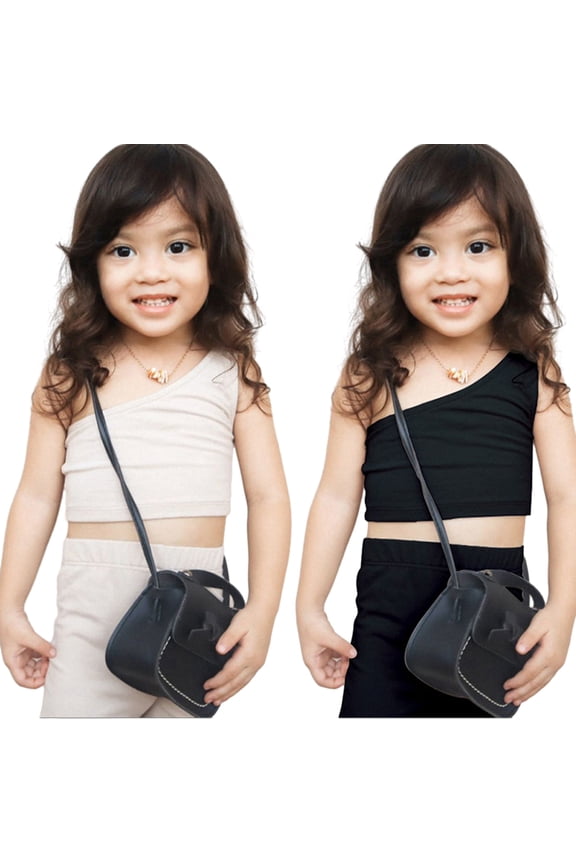 Little Girls Summer Cotton 2PCS Outfits for Infant Toddler Solid Color Sleeveless One Shoulder Tops Shorts Set 9M - 4Y