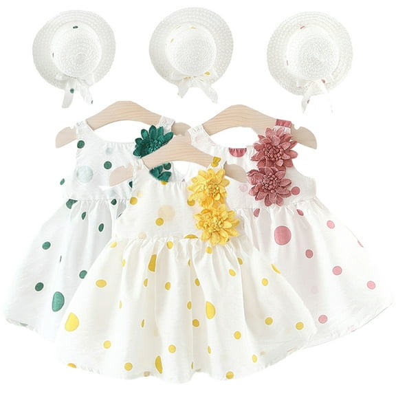 YTDSCS Toddler Baby Girls Summer Sleeveless Dress for Infant Cotton Straps Princess Dress 0-4 T Girls Printed Beach Dress Sundress （send Hat )
