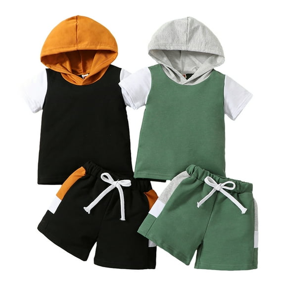 YTDSCS Toddler Baby Infant Summer Clothes Outfits for Boys Girls 3M-3Years Hooded Short Sleeve Hooded Sweatsuit Top Shorts Pants Infant 2 Piece Outfits