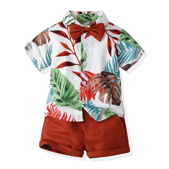 YTDSCS Toddler Boys Summer Outfits Hawaiian Clothes 3M-5Y Newborn Button Down Short Sleeve Floral Shirts & Casual Shorts Boys Clothes Set