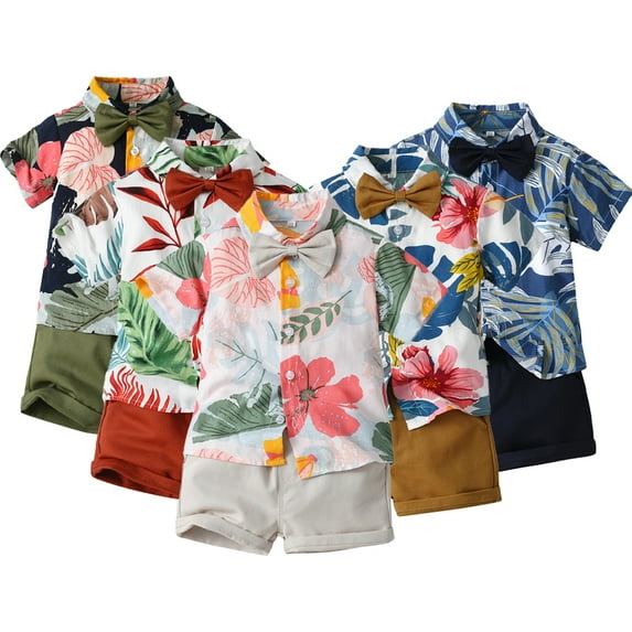 YTDSCS Toddler Boys Summer Outfits Hawaiian Clothes 3M-5Y Newborn Button Down Short Sleeve Floral Shirts & Casual Shorts Boys Clothes Set