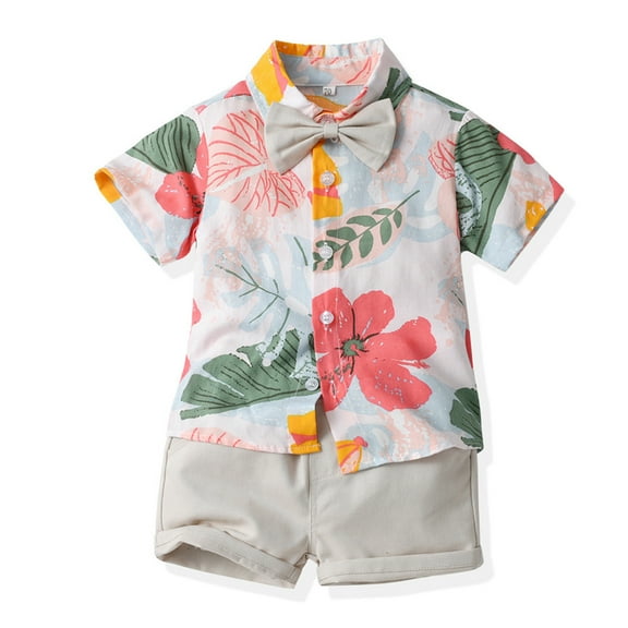 YTDSCS Toddler Boys Summer Outfits Hawaiian Clothes 3M-5Y Newborn Button Down Short Sleeve Floral Shirts & Casual Shorts Boys Clothes Set