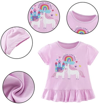 YTDSCS Toddler Girls Printed T-Shirt Kids Cute Graphic Summer Short Sleeve Tees Tops for Girls 1-8 Years Cotton Crewneck Tees Shirt