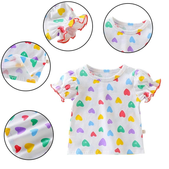 YTDSCS Toddler Girls T Shirts Ruffled Short Sleeve Versatile Tees Tops 1-8 Years Summer Cotton Clothes for Toddler