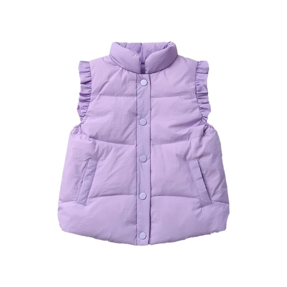 YTDSCS Toddler Girls Zip up Puffer down Vest Fall Winter Warm Waistcoat 3-9 Years Girls Solid Color Lace Sleeveless Jacket for Kids