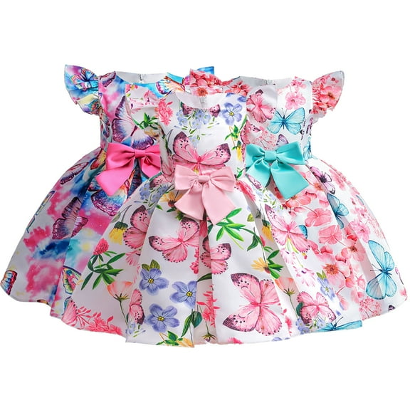 YTDSCS Toddler Kids Baby Girls Dress Birthday Princess Vest Skirt Fly Sleeve Printed Tutu Summer Party Dresses for 2-10 Years