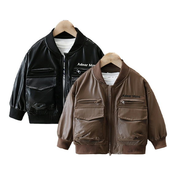 YTDSCS Toddler Kids Boys Leather Jacket Children's Stylish Stand Collar Casual Leather Jacket Motorcycle Jacket for Baby 1-12Y