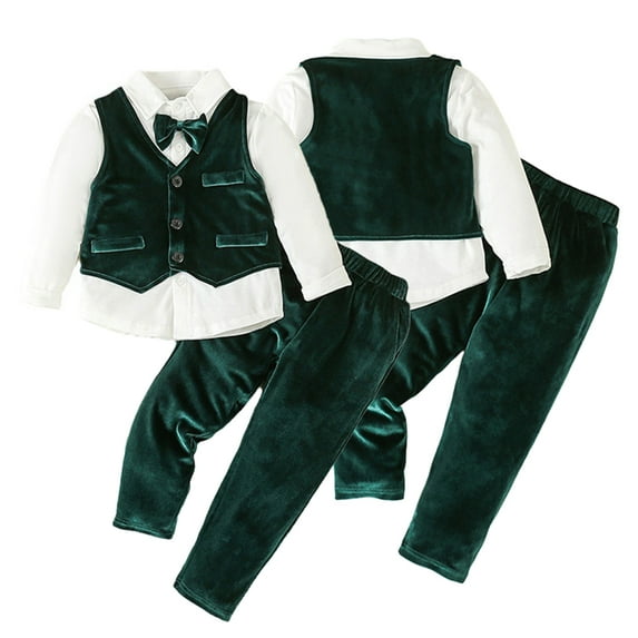 YTDSCS Toddler Kids Boys Suit 3PCS Outfits for 1-6 Years Baby Long Sleeve Shirt Gold Velvet Vest Jacket Gold Velvet Trousers Gentleman Set