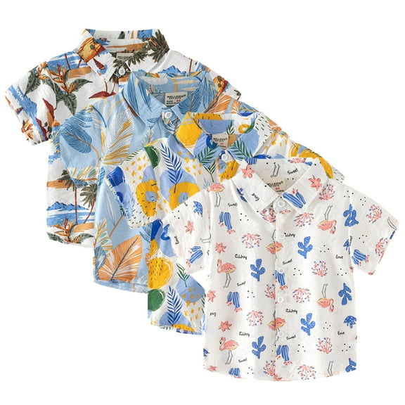 YTDSCS Toddler Kids Boys Summer Shirt Little Boys Shirts Short Sleeve Print Shirt Baby Comfortable Breathable Fashion Pattern Shirt for 1-6Years Old