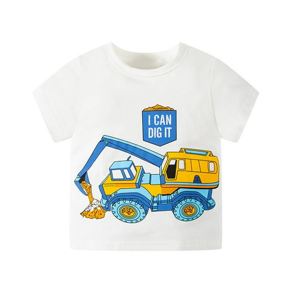 YTDSCS Toddler Kids Boys Summer T-Shirt Short Sleeve T-Shirt Top 1-7Y Baby Short Sleeved Tees Cute Excavator Prints Shorts Casual Pullover
