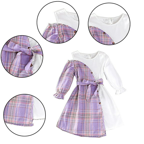 YTDSCS Toddler Kids Girl's Dresses 4-7Years Baby Long Sleeve Dresses Casual Stylish Versatile Comfy Spring Plaid Patchwork Skirt
