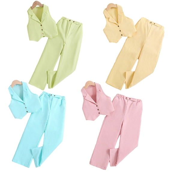 YTDSCS Toddler Kids Girls Suit 2 Piece Outfits 4-7T Solid Colour Sleeveless Vest Cardigan Tops Suit Trousers Summer Set