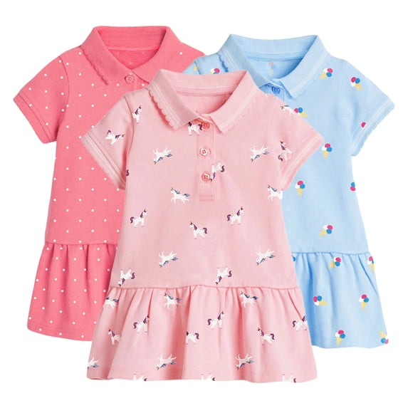 YTDSCS Toddler Kids Girls Summer Dresses Kids Knitted Dress Clothes Baby Lapel Dress Short Sleeve Pullover Ruffle Casual Cute Dress,Size 2-8Y