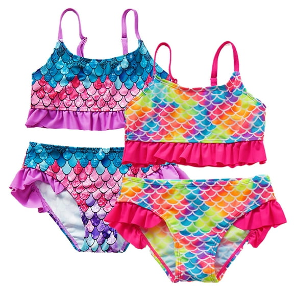 YTDSCS Toddler Kids Girls Summer Swimsuits Two Piece Tankini Bathing Suits Baby Beach Sleeveless Bikini Swimwear for 2-11T