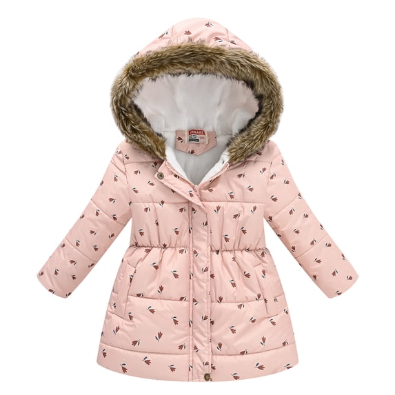 YTDSCS Toddler Kids Girls Winter Waisted Coats Hooded Warm Outerwear Thickened Cotton Coat Jacket for Girls 4-10+ Years Old