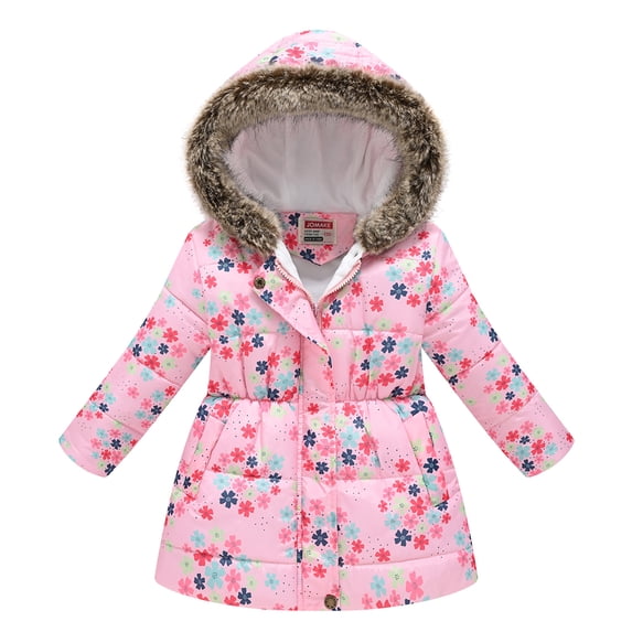 YTDSCS Toddler Kids Girls Winter Waisted Coats Hooded Warm Outerwear Thickened Cotton Coat Jacket for Girls 4-10+ Years Old