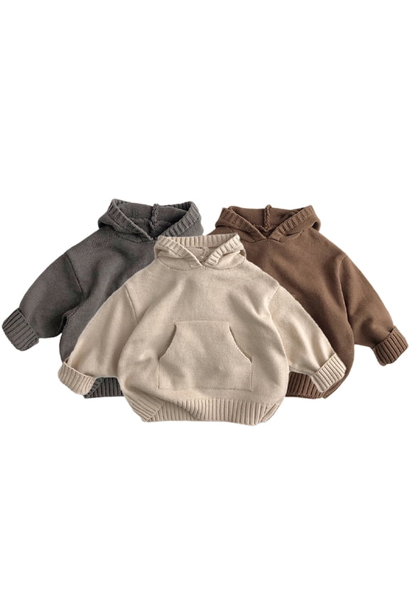Toddler Kids Knitted Sweatshirt for Boys Girls,12M-6T Newborn Spring Fall Hoodie Long Sleeve Sweatsuit Casual Pullover Baby Hooded Knitwear Sweater